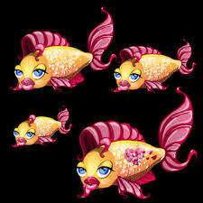 cute yellow fish with lips bow and blue