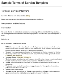 terms of service template termsfeed