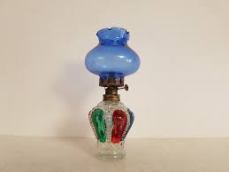 Vintage Colored Glass Oil Lamp Kerosene