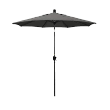 California Umbrella 7 5 Ft Stone Black Aluminum Market Push On Tilt Crank Lift Patio Umbrella In Charcoal Sunbrella