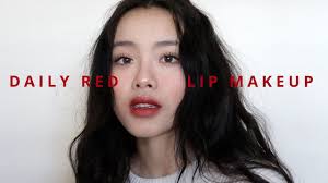 daily red lip makeup with subs you