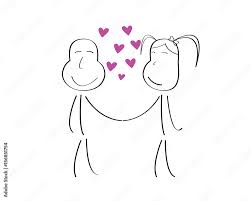 romantic cute couple stick doodle