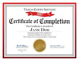 70x7 Certificate Of Course Completion Download Free Teach Every Nation