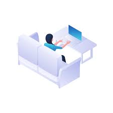 White Sofa And Quietly Typing On Laptop