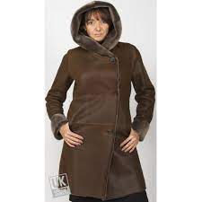 Womens Shearling Sheepskin Hooded Coat
