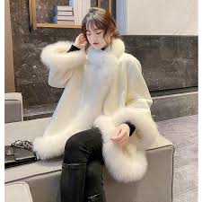 Faux Fur Coat With Fox Fur Collar