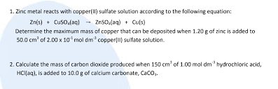 solved 1 zinc metal reacts with copper