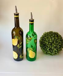 Painted Oil Bottle Lemons Bottle Olive