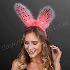 led light up pink white bunny ears