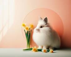 Image of Pink aesthetic wallpaper with fluffy bunnies and flowers