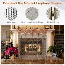3 Panel Metal Foldable Fireplace Screen