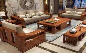 Rectangular Designer Teak Wood Sofa Set