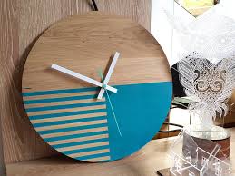 Large Wood Wall Clock Oak Blue Lagoon