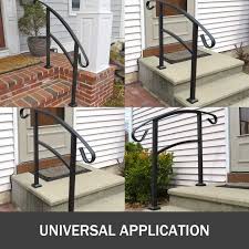 In this video i show you how to install posts on top of your concrete patio and stairs. Iron Step Handrail Stair Railing Kit Fit 3 Step Black Outdoor Deck Han Vevor Us