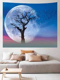 1pc Moon Sky Tree Pattern Velvet