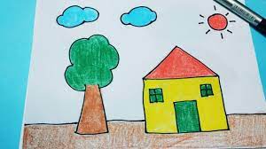 Dạy vẽ ngôi nhà / Dạy vẽ bức tranh ngôi nhà/ How to draw a house ( simple  for kids) - YouTube