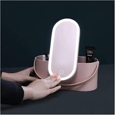 makeup organizer box with mirror and