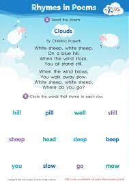 rhymes in poems worksheet for kids
