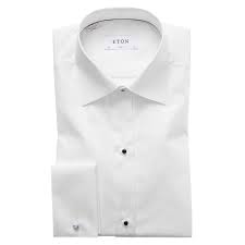 White Cotton Slim Cut Away Double Cuff Pique Front Shirt
