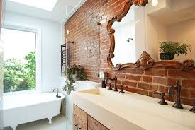 bathrooms with brick walls