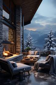 Patio Of A Snowy Modern Mountain Home