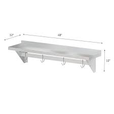 Koolmore 12 In X 48 In Stainless Steel Heavy Duty Wall Shelf With Hanging Pot Rack Silver