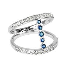 Silver Blue Crystal Bar Ring Created With Swarovski Crystals
