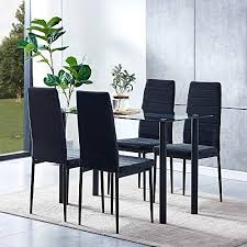 5 pieces black glass dining room table