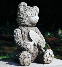 Teddy Bear W Spade Stone Statue Outdoor