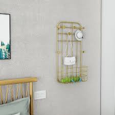 Small Gold Modern Wall Shelf With Hooks