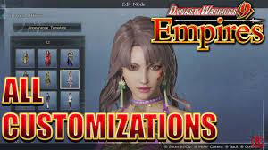 Dynasty Warriors 9: Empires - Edit Mode (Female) All Customization Items,  Costumes, & Armor + DLC - YouTube
