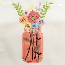 Mason Jar Flower Arrangement Applique Embroidery Design
