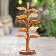 hand carved wood tree jewelry stand