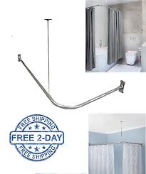 In stock & ready to ship. L Shaped Shower Curtain Rod Ceiling Support Curved Pole Corner Bath Rail Chrome Ebay