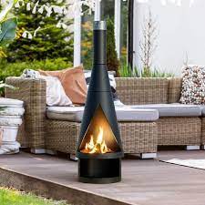 58 In Outdoor Fireplace Wood Chiminea Burning Fire Pit With Wood Storage