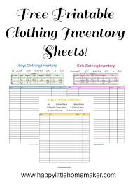 Free Printable Childrens Clothing Inventory Sheets Baby