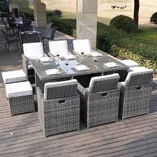 Boise Grey 11 Piece Wicker Outdoor Dining Set With Grey Cushions