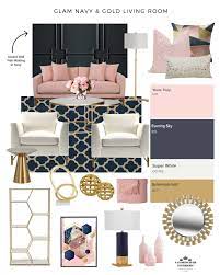 glam navy pink gold living room
