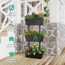 angeles home 20 in black 3 tier plastic freestanding vertical plant stand for gardening and planting use