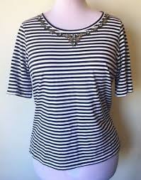 Details About Chico S Women S Striped Jeweled Embellished Neckline Top Size 2 Large
