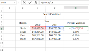how to calculate percent variance in excel