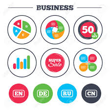 Business Pie Chart Growth Graph Language Icons En De Ru