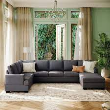 Harper Bright Designs 78 In Square Arm 6 Seater Removable Cushions Sofa In Gray