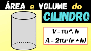 Área e volume do cilindro fórmulas