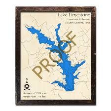 Lake Limestone Texas 3d Wooden Map Framed Topographic Wood Chart