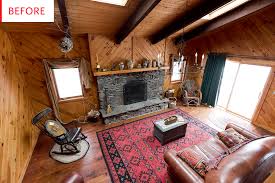 painted wood paneling in a rustic cabin