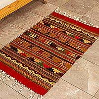 small earth tone geometric zapotec rug