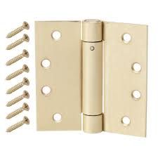 Typical spring hinges have a coil spring that wraps around the hinge pin inside the barrel of the hinge. Everbilt 4 In Satin Brass Adjustable Spring Door Hinge 15535 The Home Depot