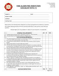fire alarm pre insepction checklist nfpa 72