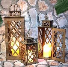 Set Of 3 Decorative Wooden Lanterns 20